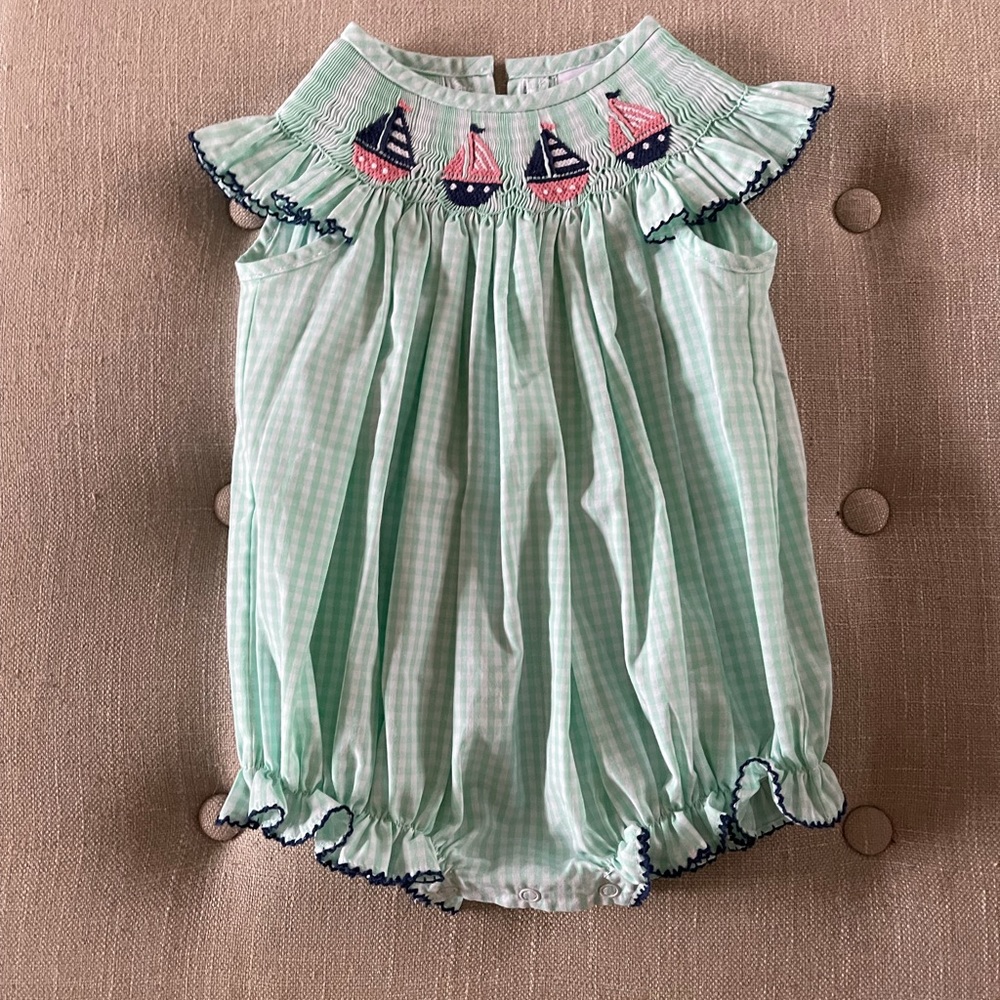 Shrimp & Grits Kids smocked bubble romper